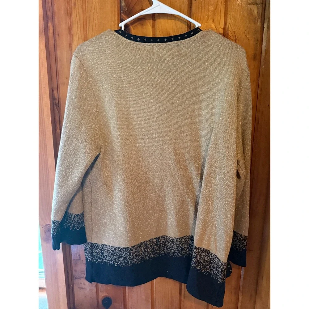 Alfred Dunner Cardigan WomensLarge Gold Black Metallic Sparkle Knit Button Front